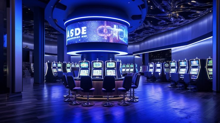 Meja baccarat dengan kartu yang ditampilkan jelas